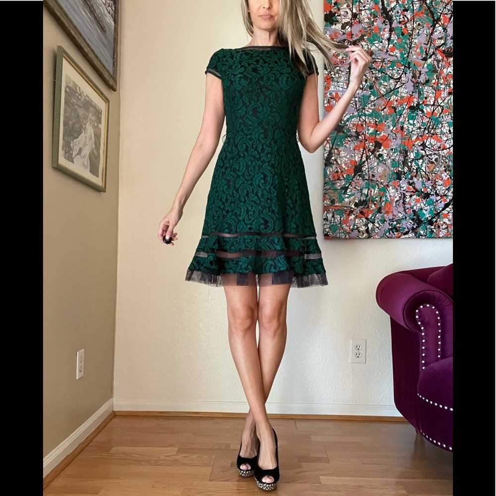 Tadashi Shoji Hunter Green Lace Cocktail Dress
